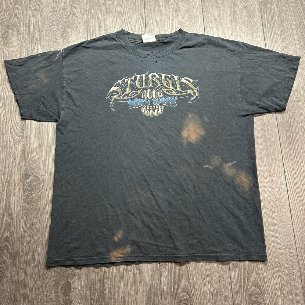 Vintage 2005 Sturgis Bike Week T Shirt Hanes Heavyweight Black Distressed XL